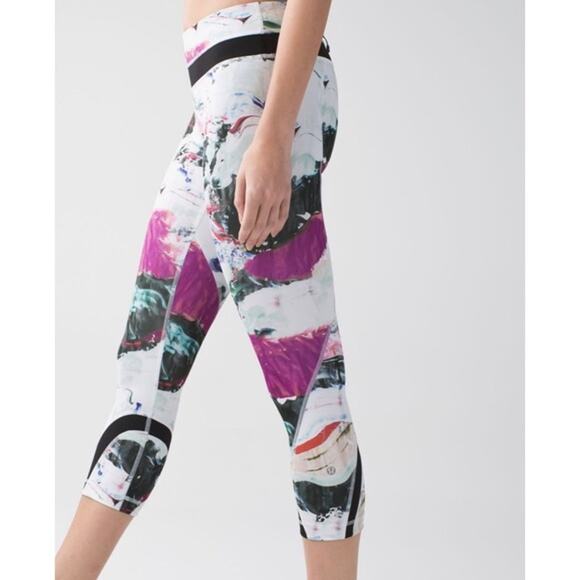 Lululemon Run: Inspire Crop ll watercolor leggings size 4 tie dye colorful cute - Picture 2 of 10